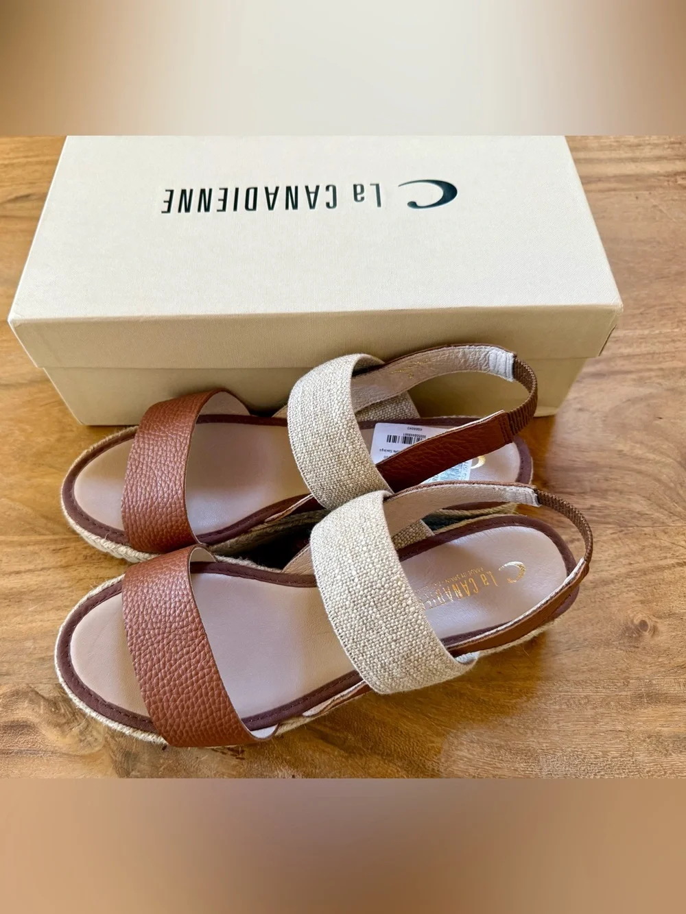 La CANADIENNE Brown and Beige Two‑Tone Slingback Sandals